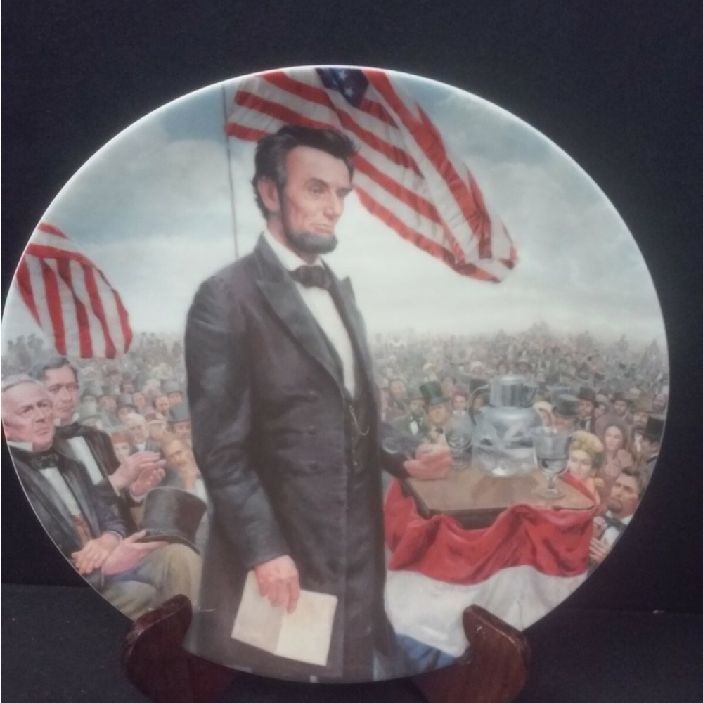 Abraham Lincoln Commemorative Decorative Plate - Patriotic Red, White, Blue